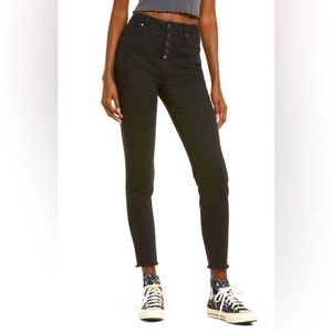 NWT BP Nordstrom Black Exposed Button Fly High Rise Ankle Skinny Jeans Size 29/8